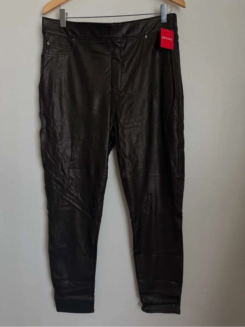 SPANX Leather Like Ankle Skinny Pant Faux Leather Women Size XL Black